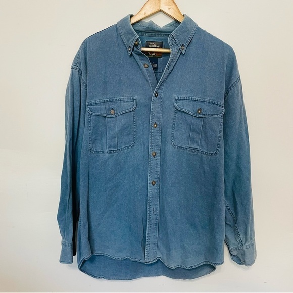 VINTAGE | Woven Chambray Oversized Slouchy Washed Out Faded Distressed Shirt Top - Picture 3 of 6